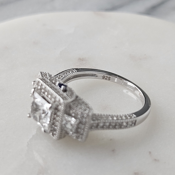 Square Cut Gemstone Ring, 925 Sterling Silver - Picture 4 of 12